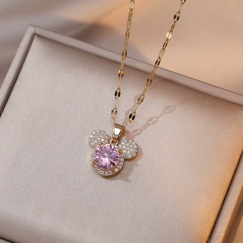Cute Fun Mouse Polo Crystal Clavicle Necklaces
