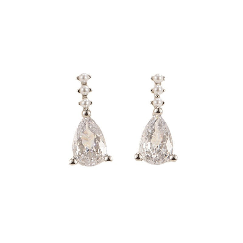 Exquisite Sweet Water Drop Zircon Pearl Small Earrings
