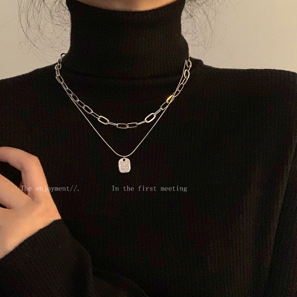 Women's Letters Square Plate Pendant Sweater Ornament Necklaces