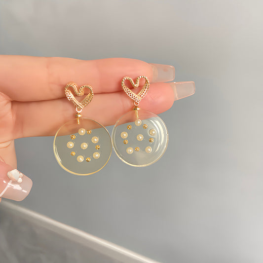 Boucles d'oreilles de niche en acrylique, perles transparentes, argent, aiguille