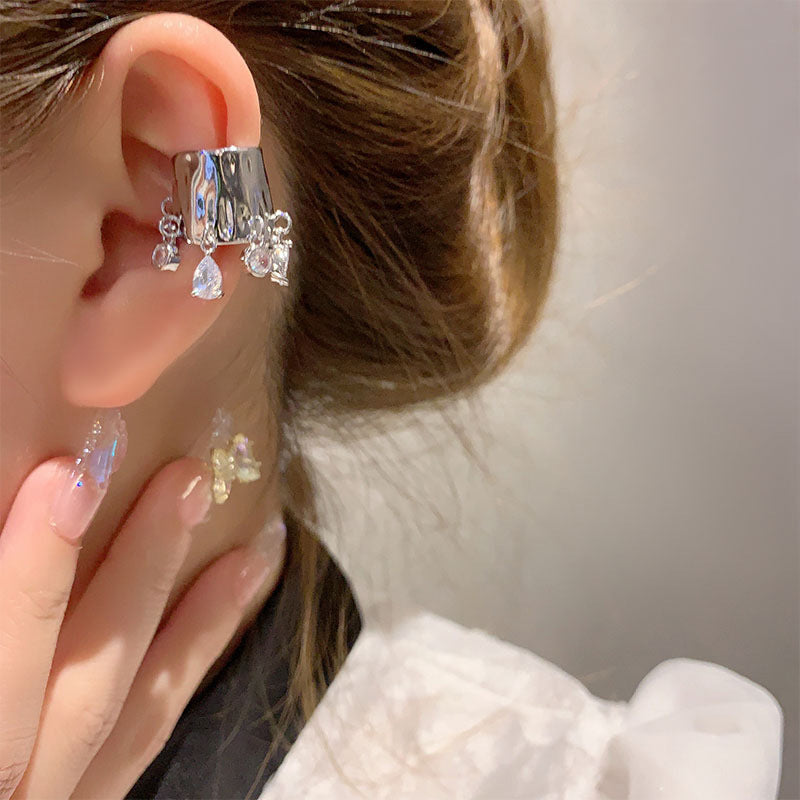 Crystal Ear Clip Tassel Temperamental Niche Earrings