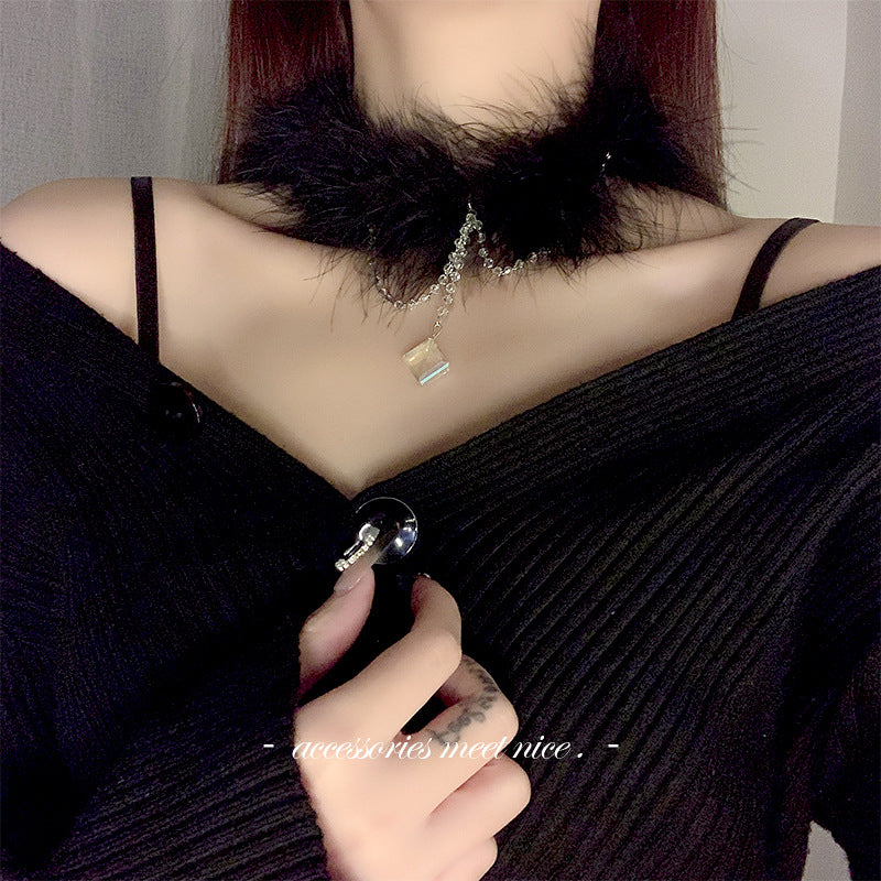 Ostrich Fur Neck Collar Bell Pendant Necklaces