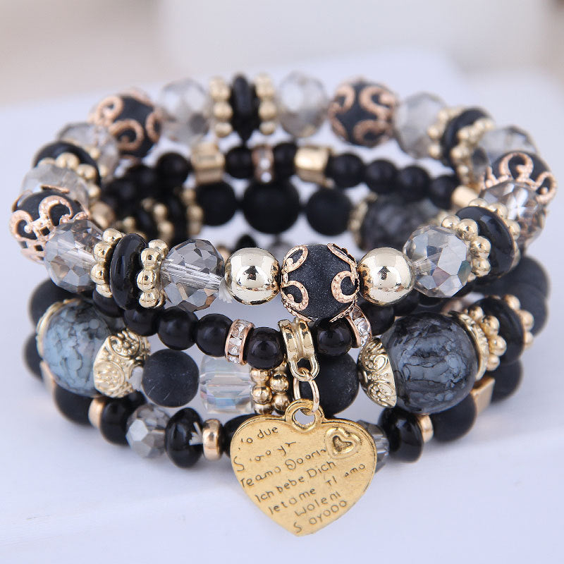 Women's Retro Ethnic Style Elastic Crystal Heart Bracelets