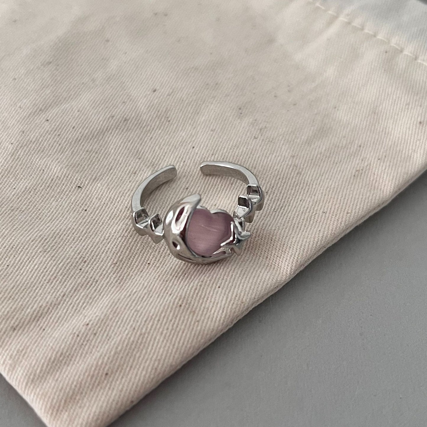 Zirconium Star Pink Love Heart-shaped Design Rings