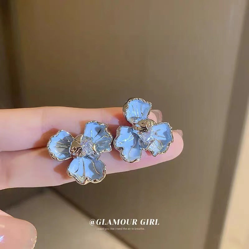 Blue Flower Enamel Female Mori Style Earrings