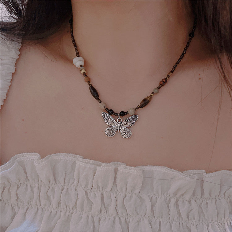 Style Natural Stone Beaded Butterfly For Necklaces