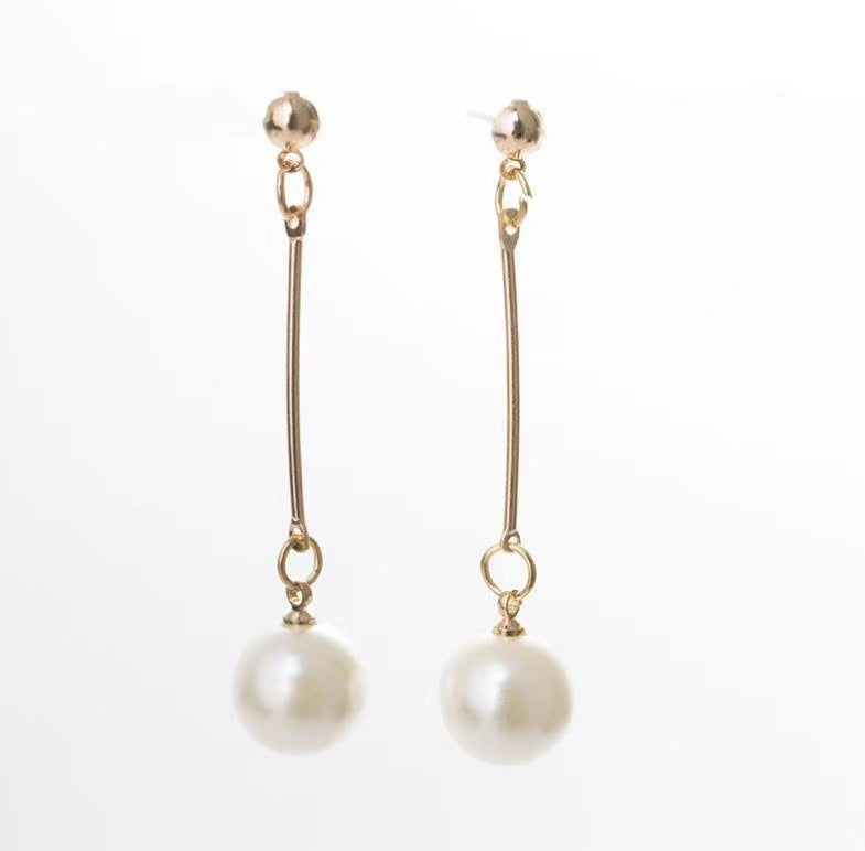 Ornament Elegant Gold-plated Tassel Long Pearl Earrings