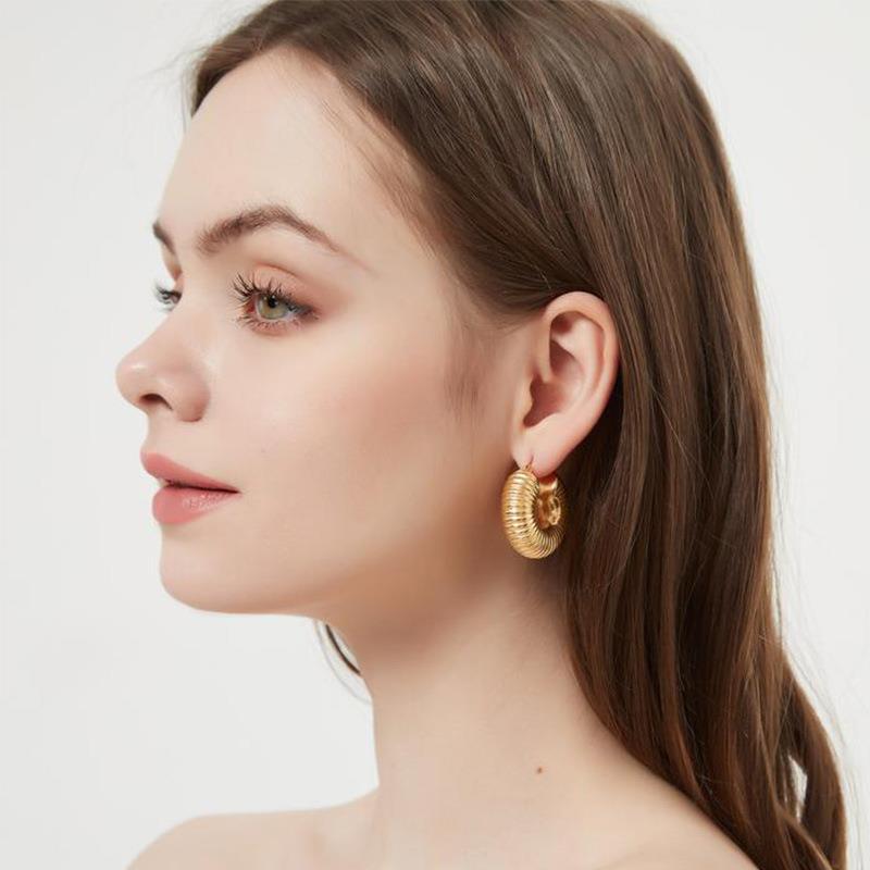 Ornament Hollow Gold Striped Color Big Circle Fashionable Earrings