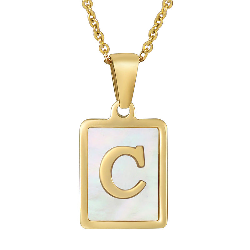 Steel Shell Letter Female Square Titanium Necklaces