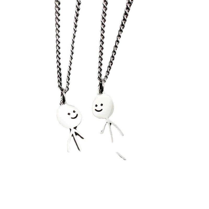 Stickman Bixin Vertical Middle Finger Couple Necklaces