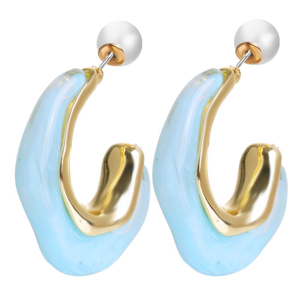 Korean Jewelry Irregular Colorful Pearl U-shaped Earrings