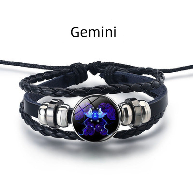 Women's & Men's & Constellation Cattle Leather Personality Vintage Weave Luminous Bracelets