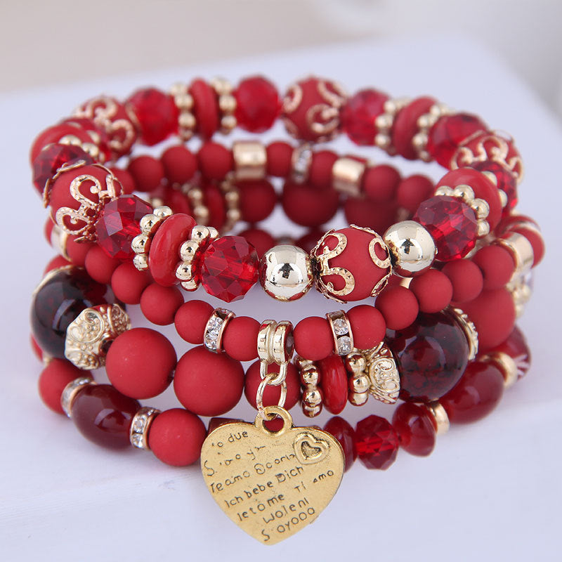 Women's Retro Ethnic Style Elastic Crystal Heart Bracelets