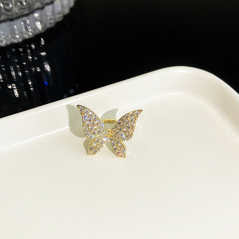 Women's Luxury Full Diamond Butterfly Ear Clip Earless Elf Cold Rings