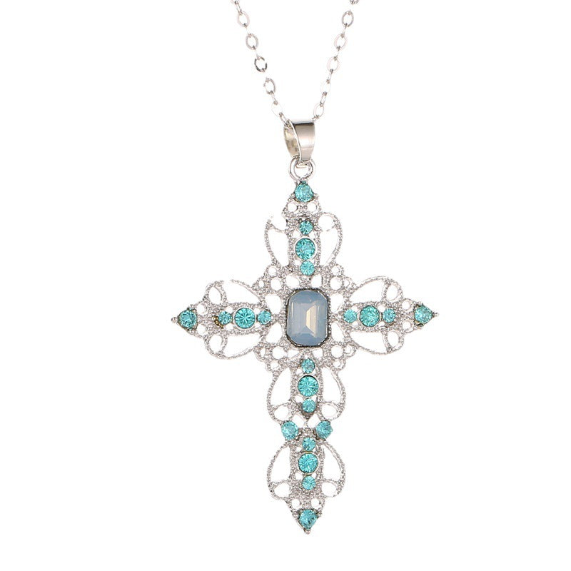 Fashion Classic Cross Bohemian Style Hollow Jeweled Necklaces