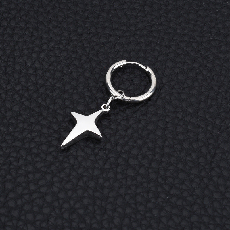 Women's & Men's & Three-dimensional Cross Star Titanium Steel Punk Single Ear Earrings
