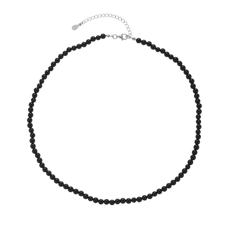 Women's Elegant Black Agate Real Stone Beaded Niche Necklaces