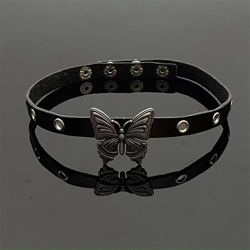 Colliers Shia en cuir chaud Punk Rock papillon foncé