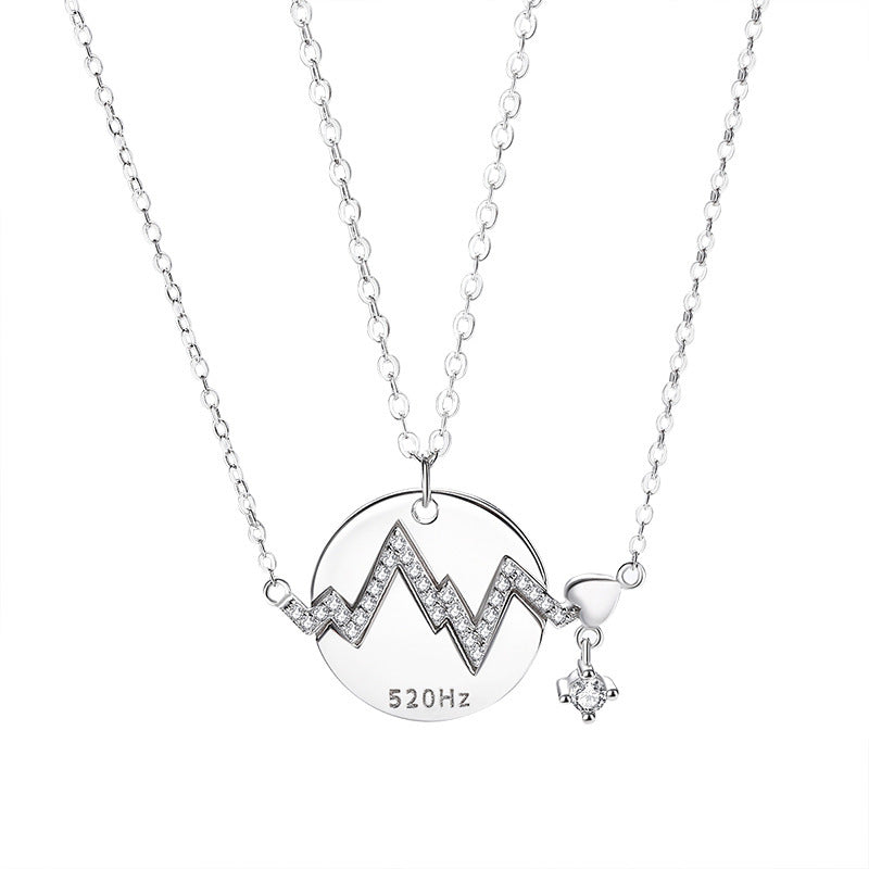 Couple Sterling Sier Niche Heart Ecg Necklaces