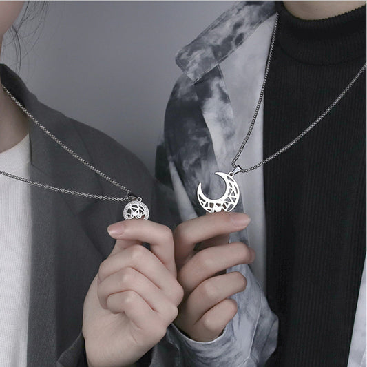 Colliers de couple avec pendentif étoile et lune de style coréen pour femmes et hommes