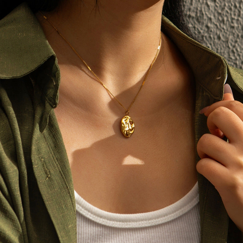 Women's Hollow Irregular Pleated Stainless Gold-plated Sweater Necklaces