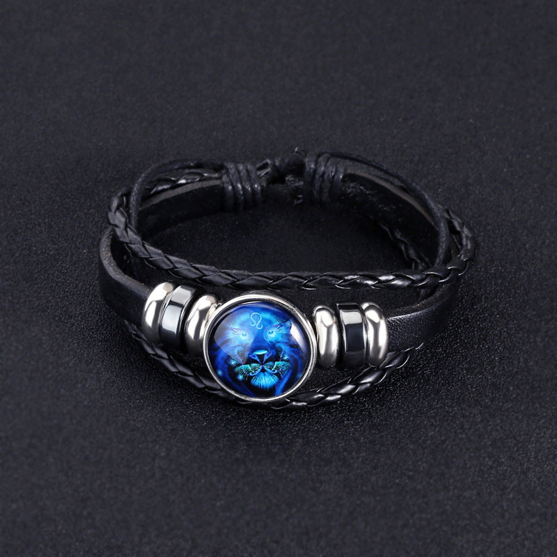 Women's & Men's & Constellation Cattle Leather Personality Vintage Weave Luminous Bracelets