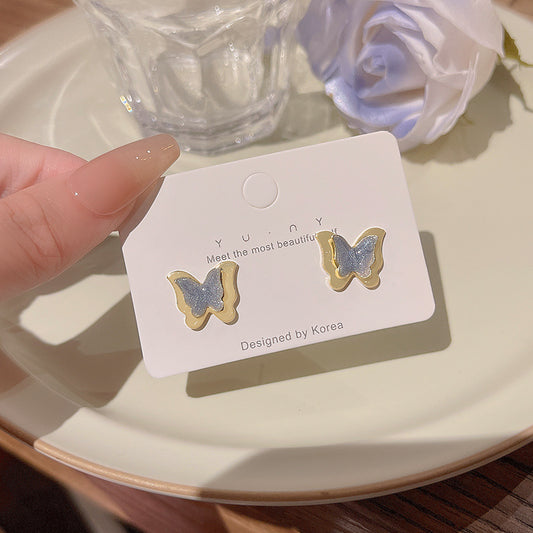 Advanced Design Three-dimensional Butterfly Sier Needle Earrings