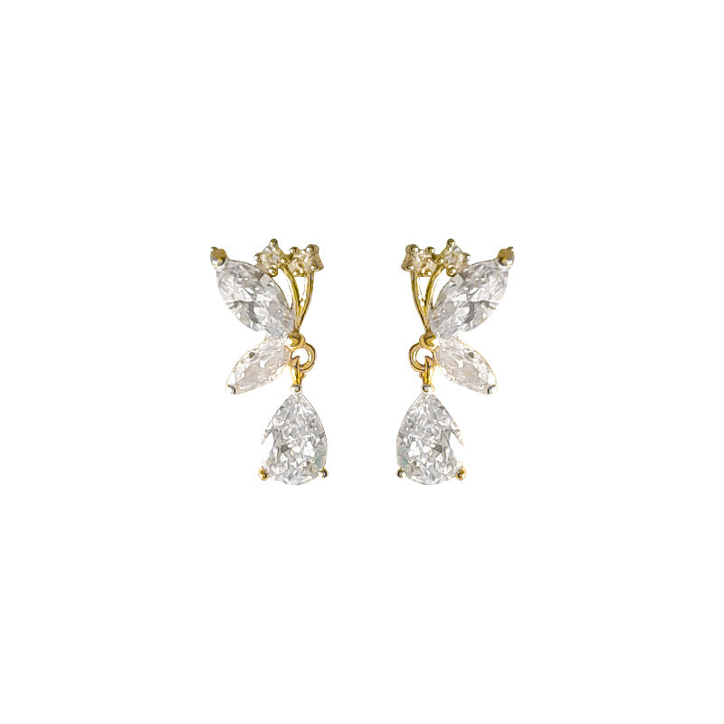 Zircon Butterfly Sier Needle Plated Simple And Earrings