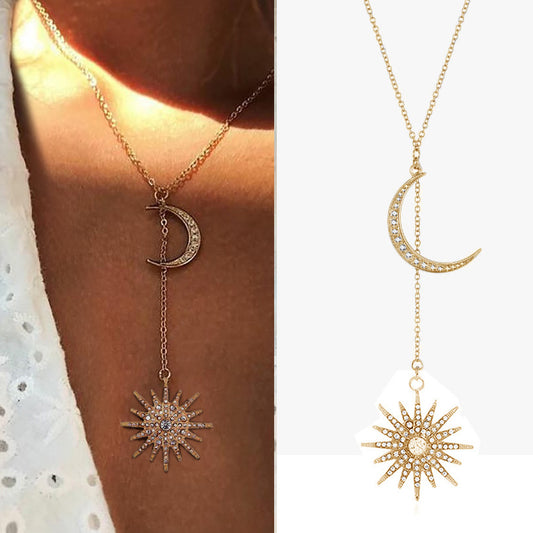 Moon Alloy Crystal Long Clavicle Chain Necklaces