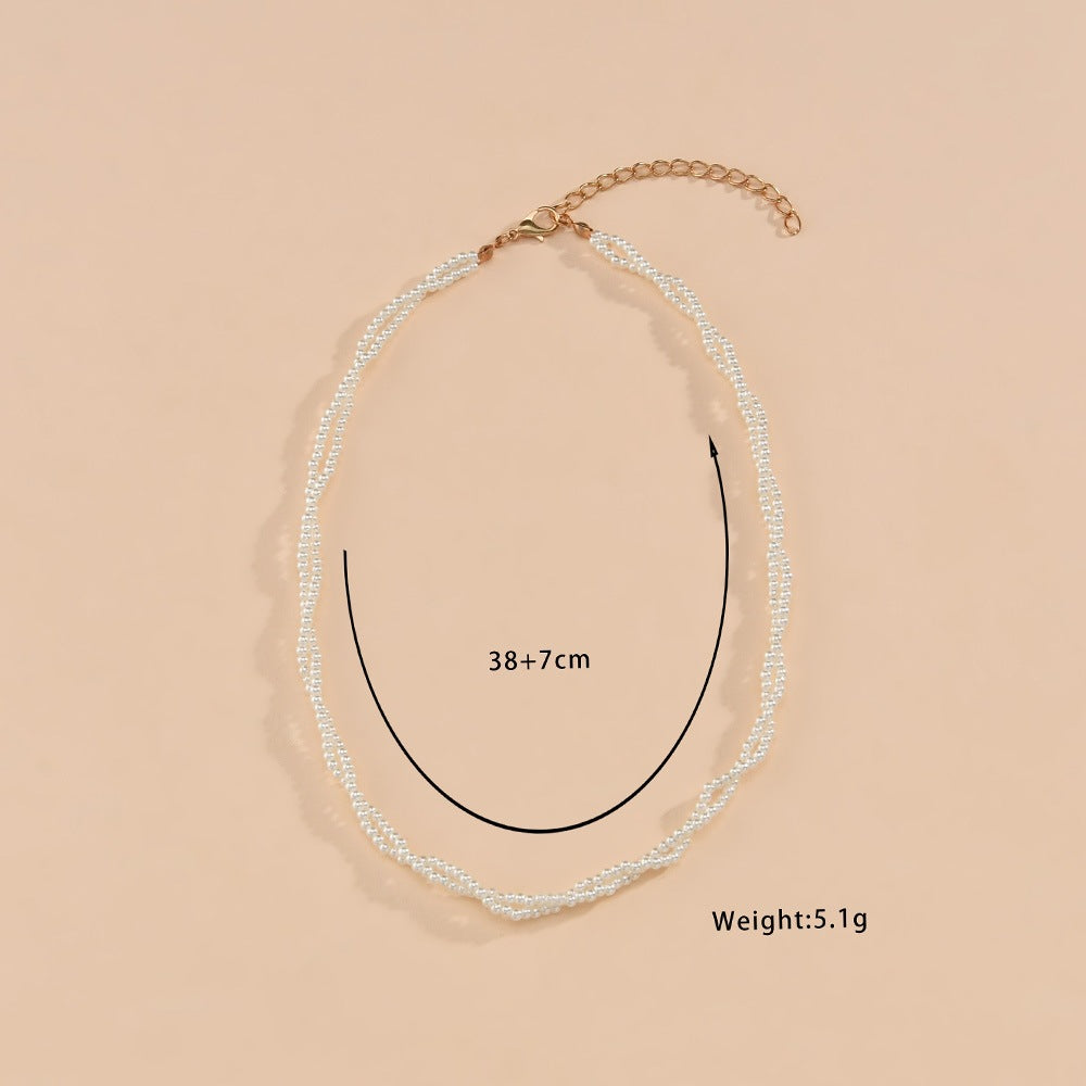 Grain Imitation Pearl Woven Twisted Winding Necklaces