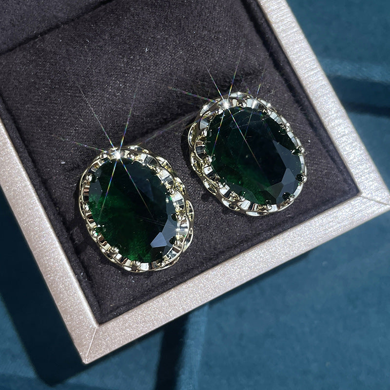 Women's Green Gemstone Refined And Simple Temperament Earrings