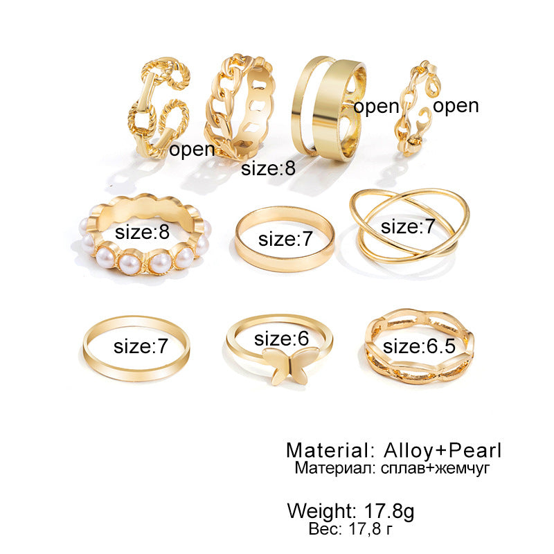 Women's Butterfly Pearl Set Adjustable Fashion Suit Rings