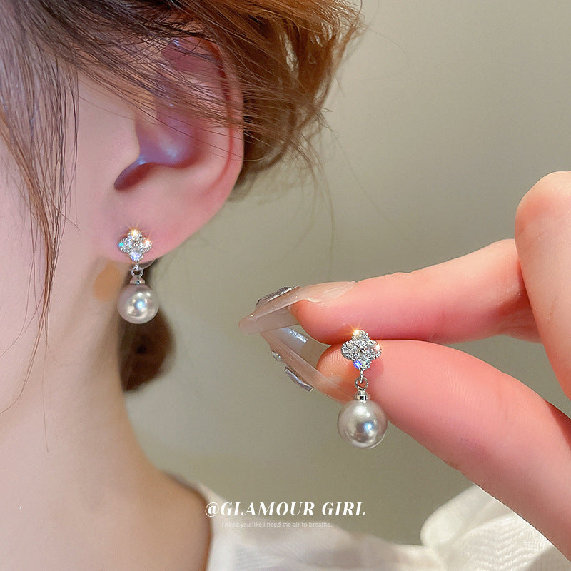 Needle Style Pearl Niche Geometric Design High Sense Earrings