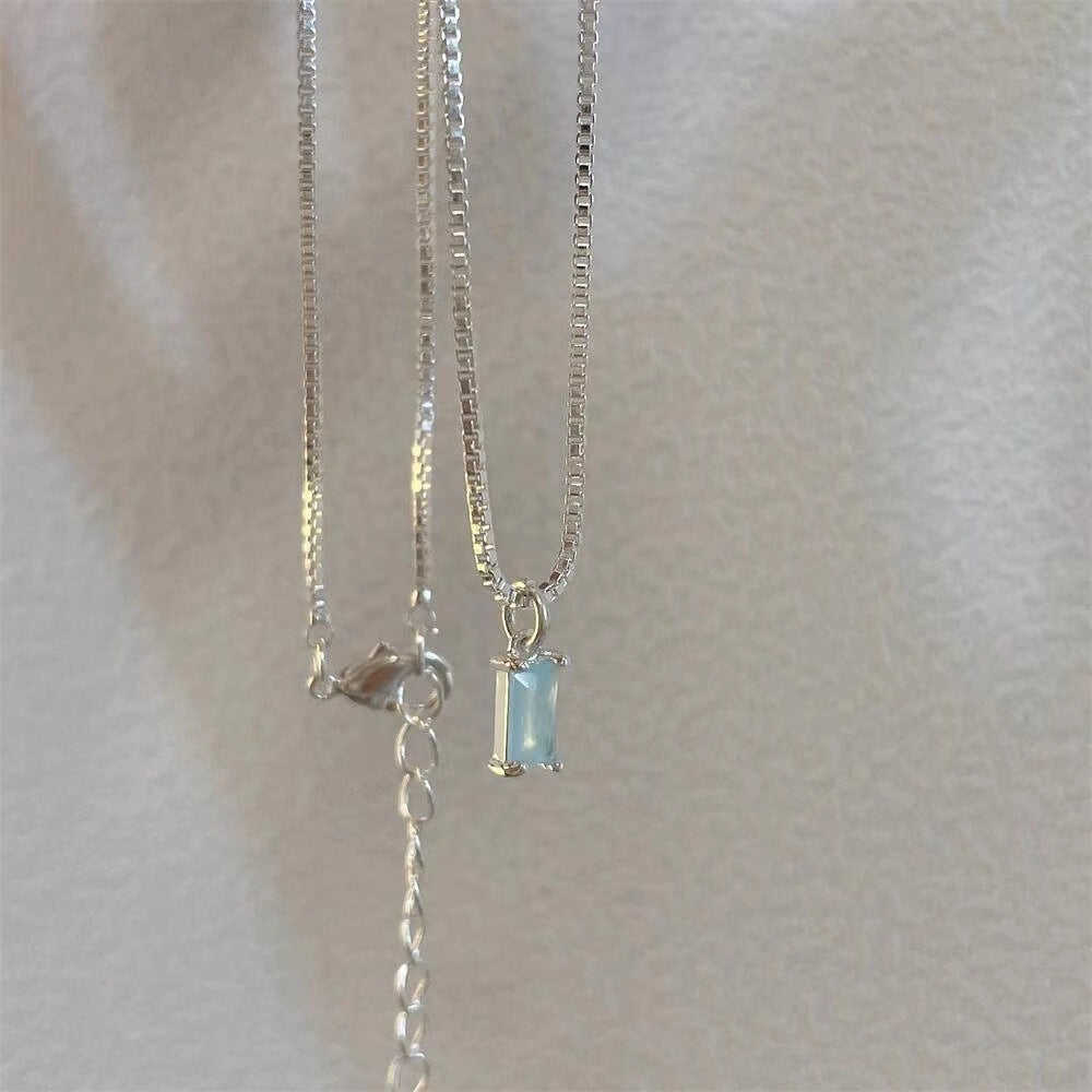 Fresh Blue Color Zircon Twin Clavicle Necklaces