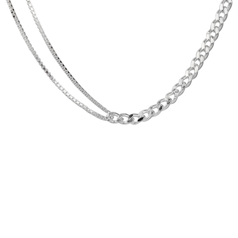 Women's Sterling Sier Asymmetric Stitching Chain Simple Necklaces