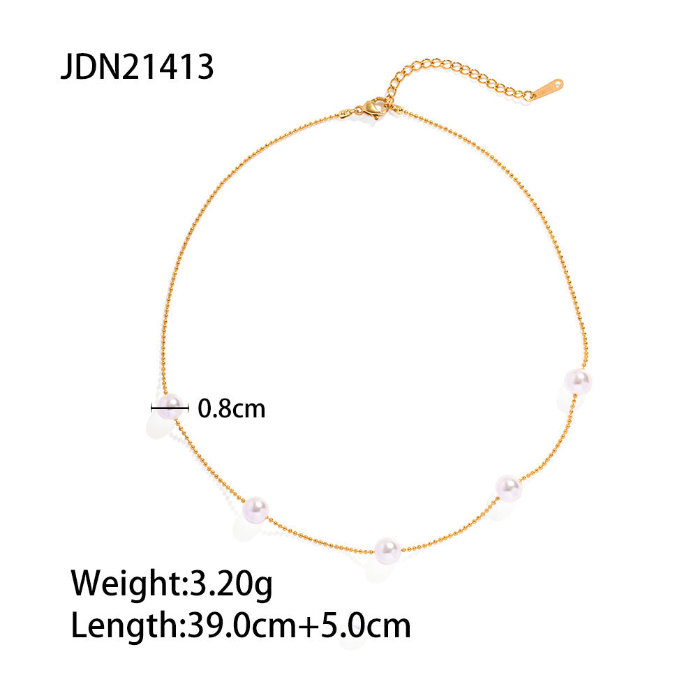 Damen-Halsketten aus vergoldetem Edelstahl mit Perlen, trendige Mode