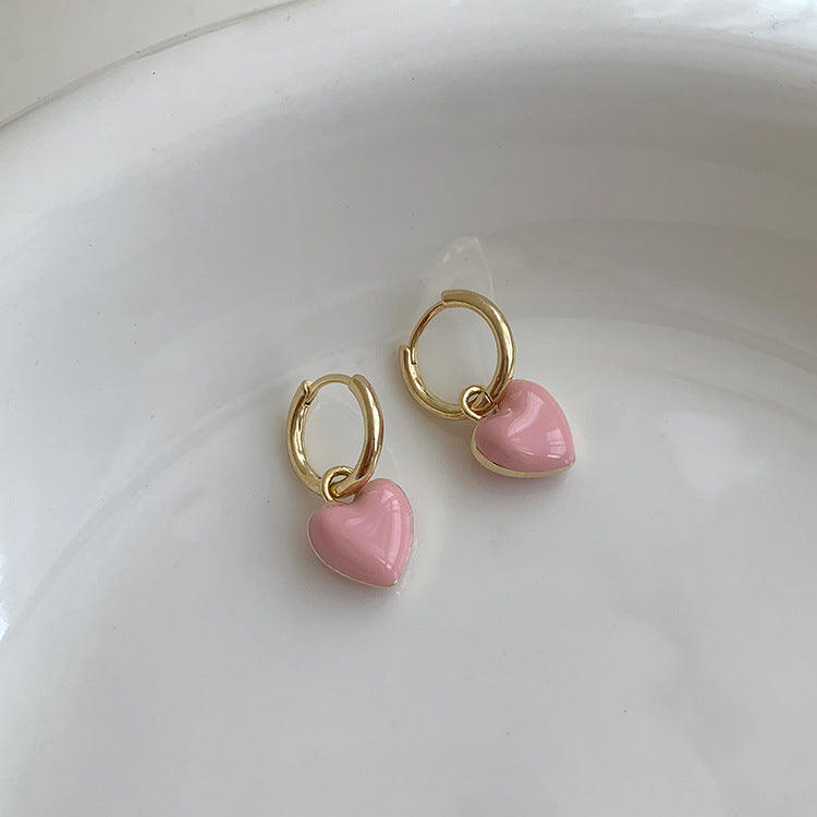 Women's Pink Love Heart Trendy Fashionable And Earrings