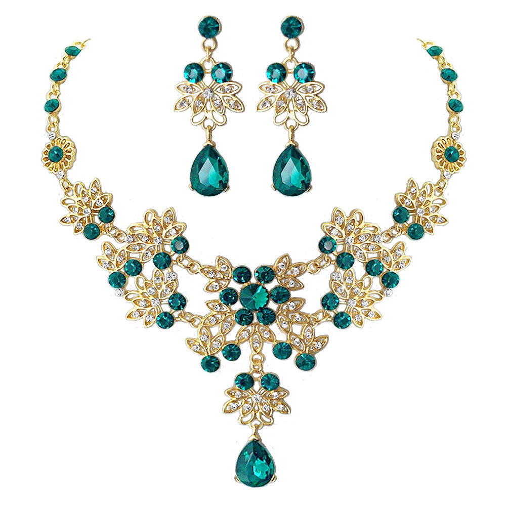 Style Bridal Green Rhinestone Two-piece Set Necklaces