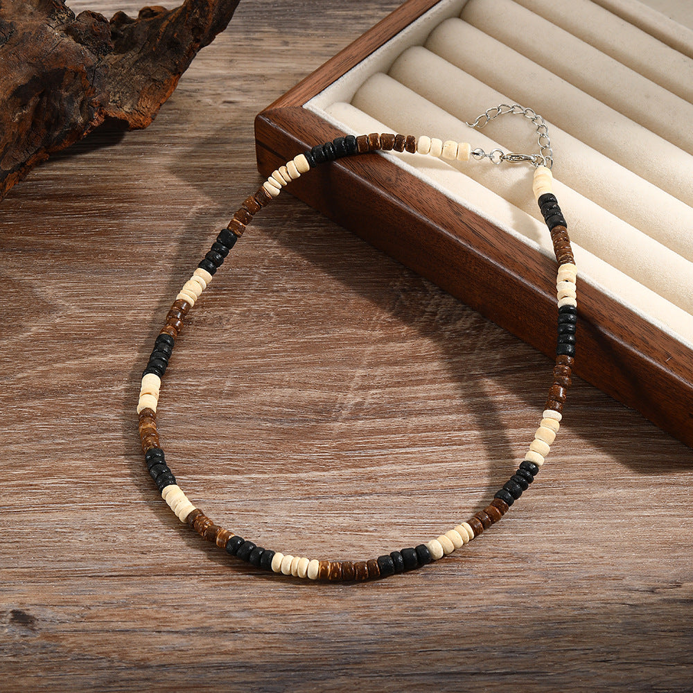 Men's Bohemian Style Coconut Shell Wooden Bead Turquoise Beaded Necklaces