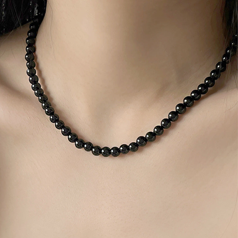 Sier Black Agate Beaded Light Luxury Minority Design Hip Necklaces