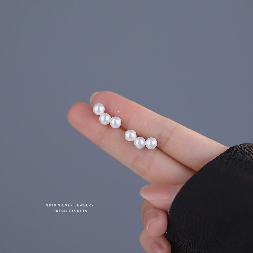 Women's Sier Three Pearl For French Style Retro Elegant Earrings