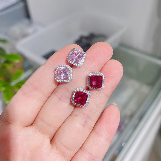 Ruby Pink Zirconium Theme High-grade Light Luxury And Earrings