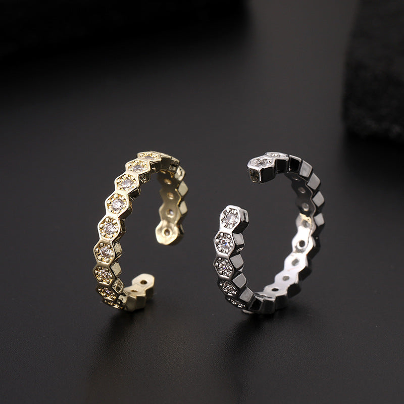 Design Geometric Honeycomb Electroplated Real Gold Rings