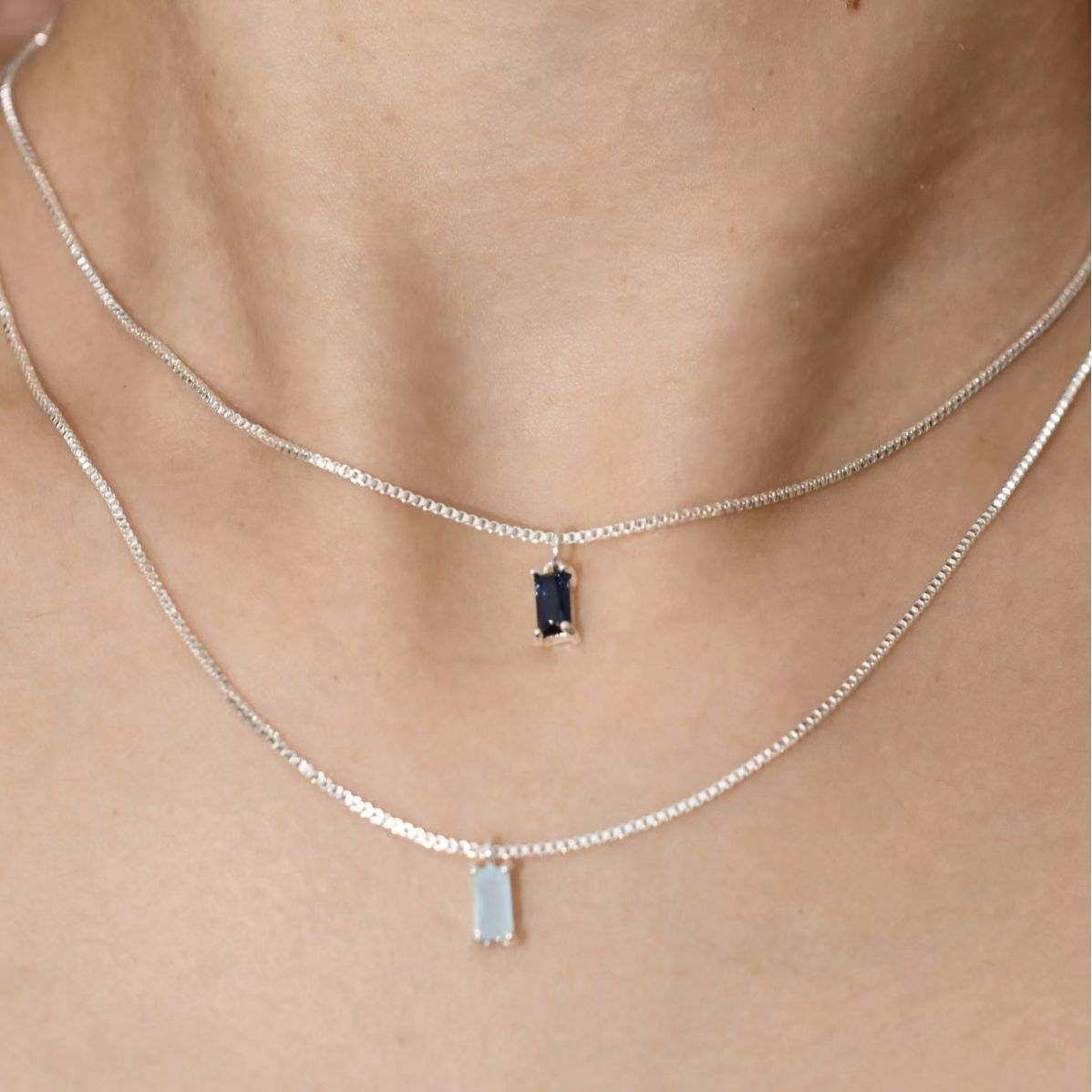 Fresh Blue Color Zircon Twin Clavicle Necklaces