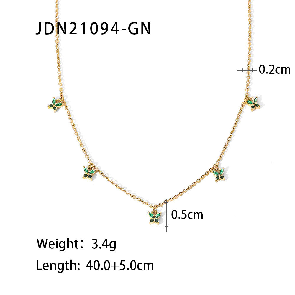 Women's Titanium Steel Gold Stainless Inlaid Zircon Necklaces