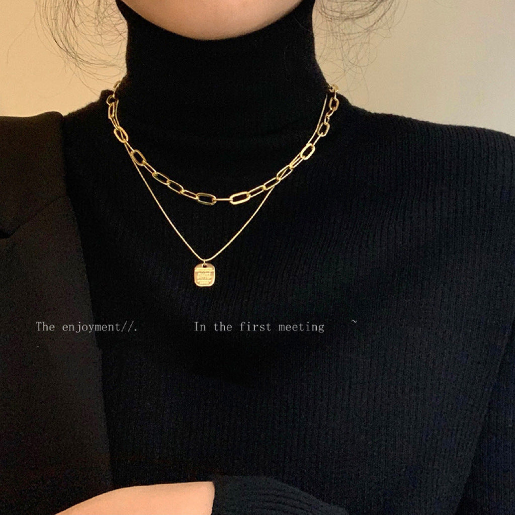 Women's Letters Square Plate Pendant Sweater Ornament Necklaces