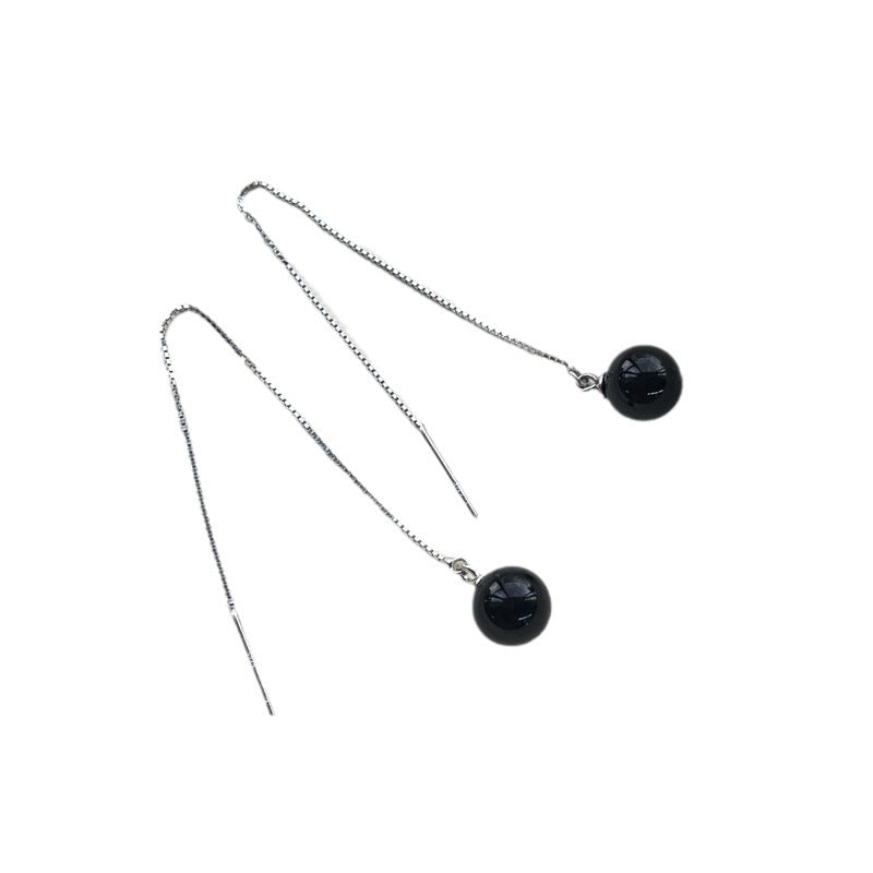 Women's Simple Temperament Black Agate Hanging Fashion Long Earrings