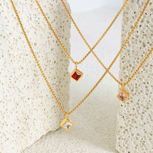 Affordable Luxury Square Inlaid Zircon Pendant Titanium Necklaces