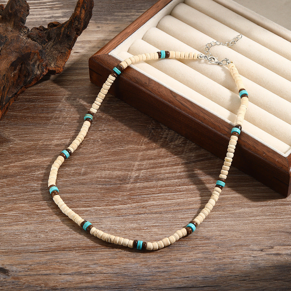 Men's Bohemian Style Coconut Shell Wooden Bead Turquoise Beaded Necklaces