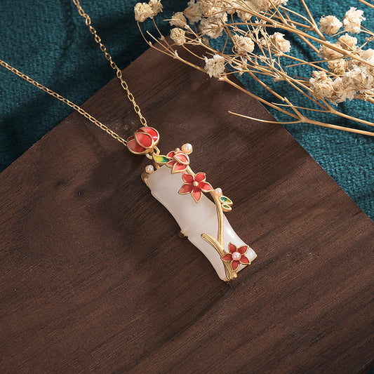 Women's Chinese Style Jewelry Ancient Gold-plated Enamel Painted Bamboo Presages Necklaces